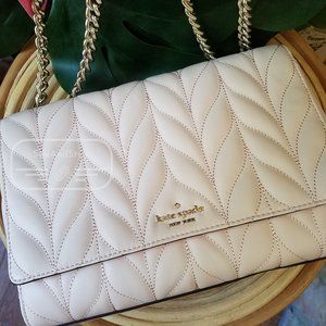 EMELYN BRIAR LANE QUILTED PEACH PUFF LIGHT PINK KATE SPADE BRAND NEW GOLD CHAIN
